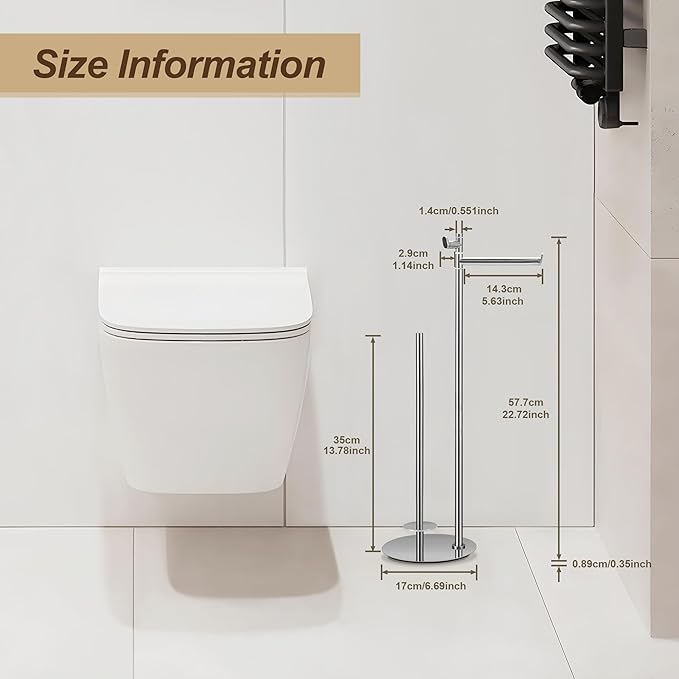 BVL Freestanding Toilet Paper Holder with Hook, Polished Chrome Stainless Steel Weighted Toilet Paper Holder Stand, Bathroom Freestanding Toilet Paper Holder Holds 5 Rolls