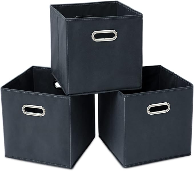 STOREONE Fabric Storage Bins Cubes Baskets Containers-(11X11X11) with Dual Handles Cube Storage Organizer Bins for Shelf Closet, Bedroom Organizers, Foldable Set of 3 (Grey )