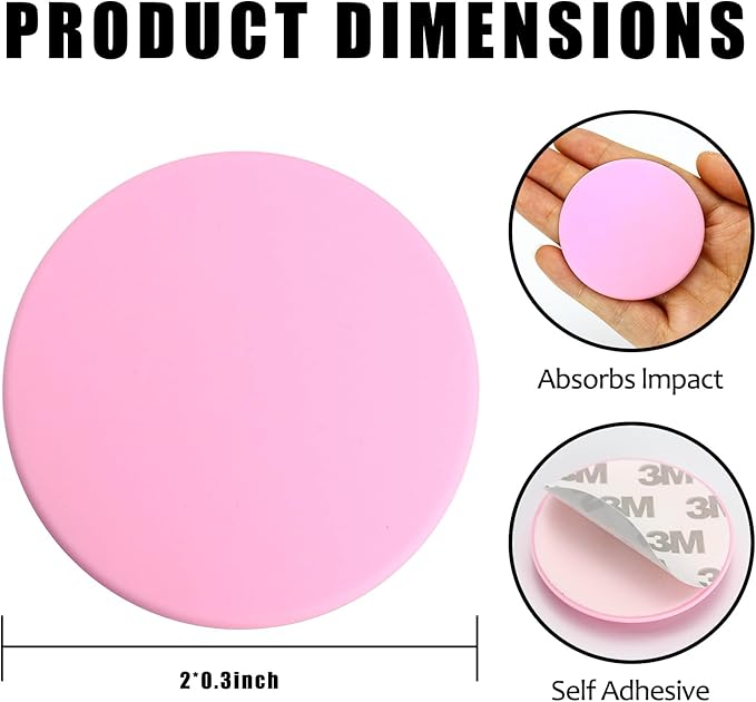 2" Wall Door Handle Stopper, 12PCS Pink Self Adhesive Wall Protector Rubber Door Bumpers, Solution for Stopping Damage from Doors Knobs, Shock Absorbent and Noise Reduction