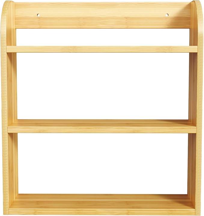 3 Tier Bamboo Spice Rack, Countertop or Wall Mounting Wood Spice Jars Organizer Shelf for Kitche, Pantry (Natural)