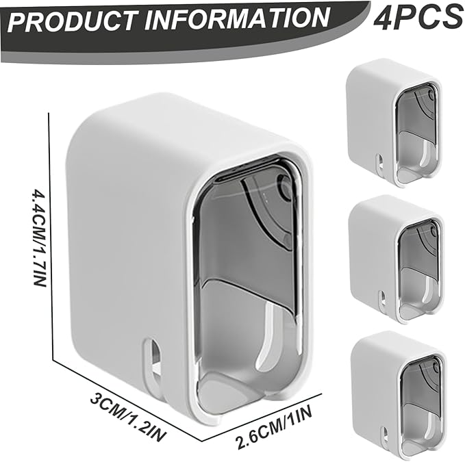 4 Pack Covered Toothbrush Holders, Adhesive Mount Wall Toothbrush Holder for Electric/Manual Toothbrushes, Grey
