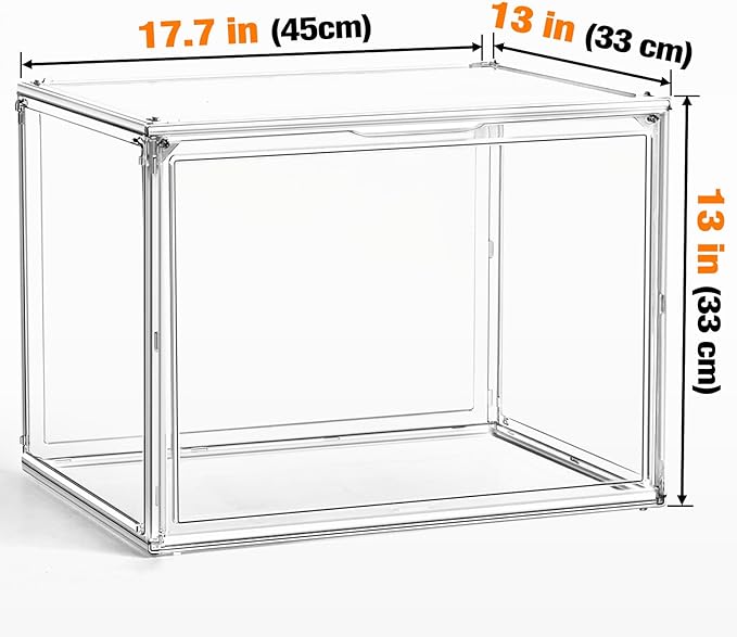 EDS FAM 1 Pack XXX-Large Clear Tall Boot Storage Box 17.7''x13''x13'' Acrylic Display Case with Magnetic Lid Handbag Organizer Clear Storage Bins for Trophy, Helmet, Tall Boots, Figure Collectibles