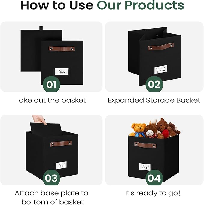 6-Pack Storage Cubes with Handles & Label Holders Basket, Closet Cube Home Organizer Bins(Black, 10.5*10.5*11 inch)