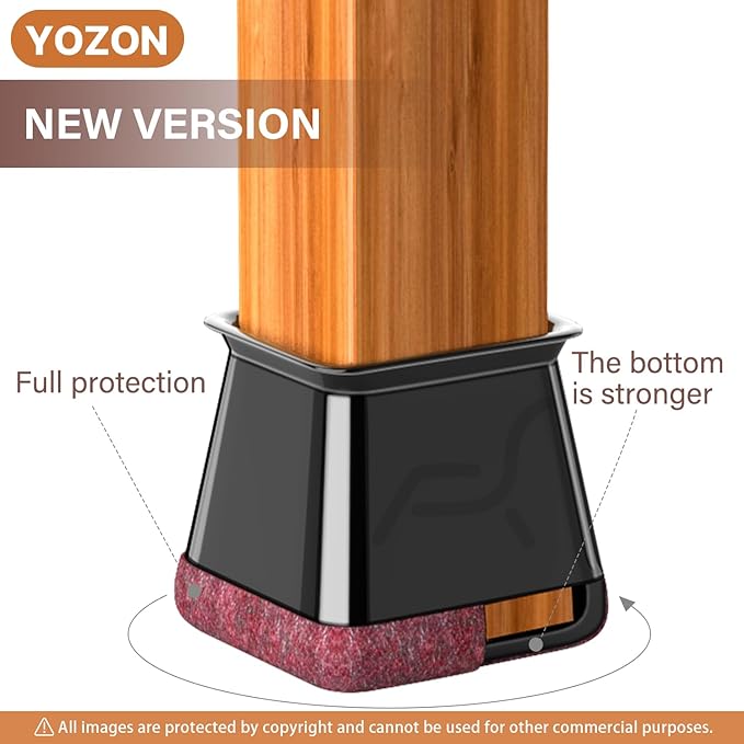 Chair Leg Floor Protectors Chair Leg Protectors for Hardwood Floors Silicone Caps Felt Strengthen Bottom Protection Anti-Scratch Reduce Noise 32 Pack Black Square L Fit:1-1/8" to 1-9/16" (27-40mm)