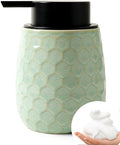 Foaming Soap Dispenser, 12OZ Ceramic Foam Hand Soap Dispenser with Honeycomb Design for Kitchen or Bathroom, Refillable Dish Lotion Dispenser, Green, ANTIS'S HOME