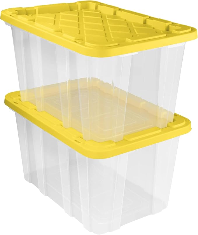 4-Pack 27 Gallon Clear Plastic Storage Bins, Reinforced Snap-Fit Lid, Heavy-Duty Industrial, Stackable, Tie-Down Ready, Dust-Resistant, for Closet, Office, Pantry, Basement & Home Organization