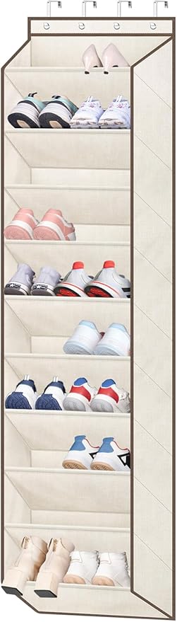 SLEEPING LAMB Shoe Rack for Door, Kids Door Shoe Organizer for Closet hanger, Narrow Hanging Sneaker Storage with Large Deep Pockets for Toddler, Girl, Baby Room Decor, Beige