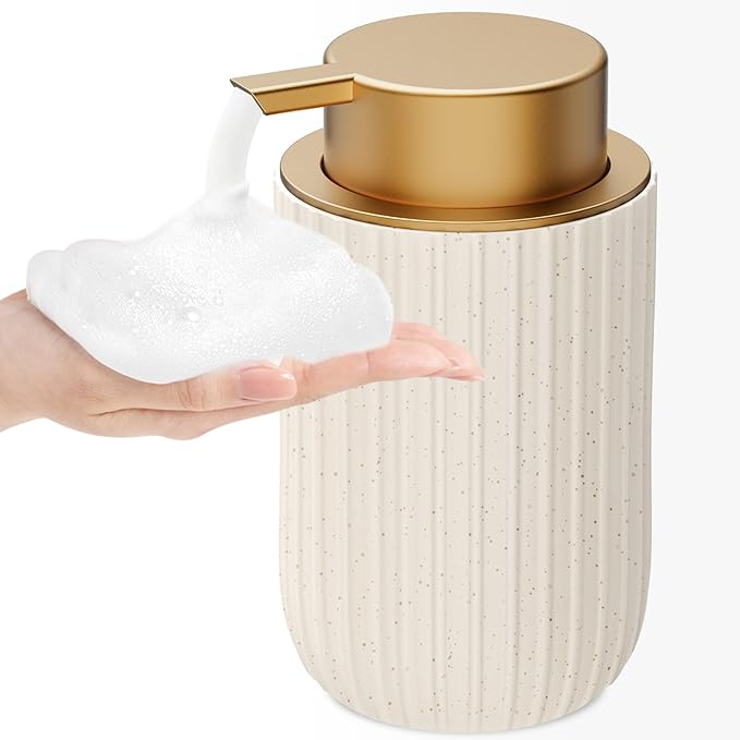 Ceramic Foaming Soap Dispenser, 12 oz Bathroom Foam Hand Soap Dispenser, Refillable Lotion Soap Dispenser with Removable Pump for Kitchen Hand Wash Dispenser, Modern Home Decor (Speckled Beige)