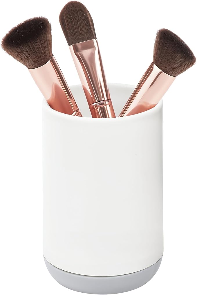 iDesign Toothbrush Holder for Normal Toothbrushes, Spin Brushes, and Toothpaste, The Cade Collection - 3" x 3" x 4. 5", White/Gray