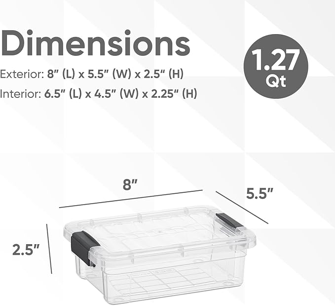 Superio Clear Storage Boxes with Lids, 1.27 Quart Plastic Container Bins for Organizing, Stackable Crates, BPA Free, Non Toxic, Odor Free, Organizers for Home, Office and Dorm, 3 Pack