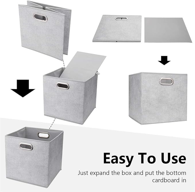 Fabric Cubicle Storage Cubes Bins 10.5x10.5 x 11 In Pattern Collapsible Storage Cube Boxes Grey White Cloth Storage Cubes Baskets Foldable Inserts Drawer Storages for Cube Organizer Storage QY-SC14-3