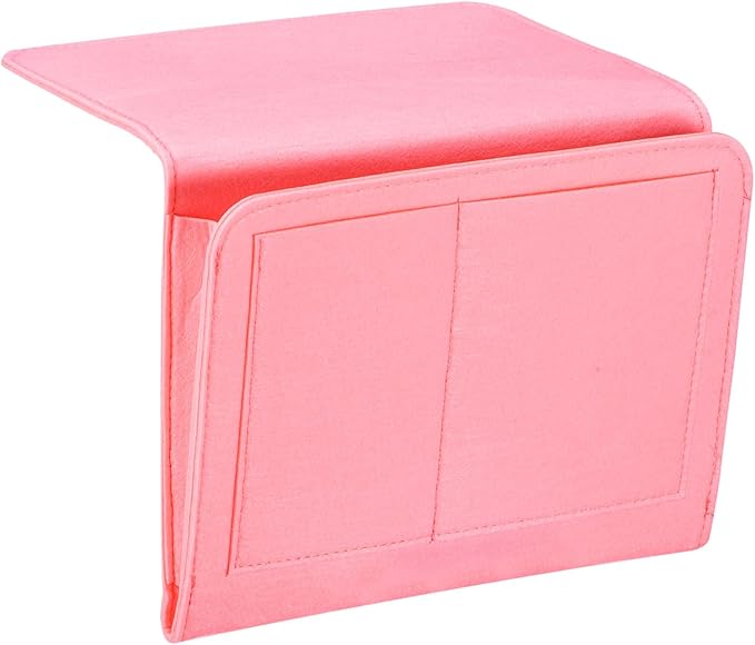 PATIKIL 11in Bedside Caddy, Bed Caddy Bedside Organizer Hanging 5 Pocket Soft Felt Bed Pockets Bedside Storage Organizer Remote Control Holder for Bedroom Phones Glasses, Pink