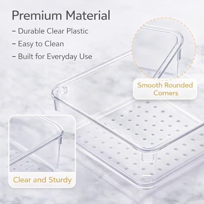 Bathroom Drawer Organizer Trays 13 Piece Clear Drawer Organizer Set, Plastic Organizer Bins for Bathroom, Makeup, Kitchen & Office, Modular In-Drawer Storage System