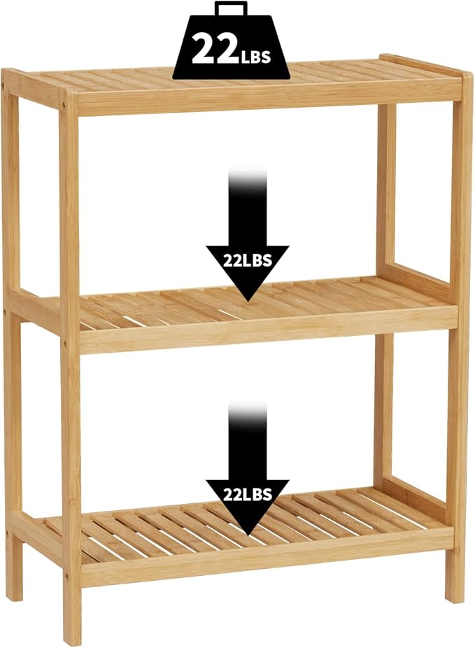 Bamboo Bathroom Shelf, Stand Utility Storage Shelf Multifunctional Bathroom Kitchen Living Room Holder Plant Flower Stand (3-Tier)
