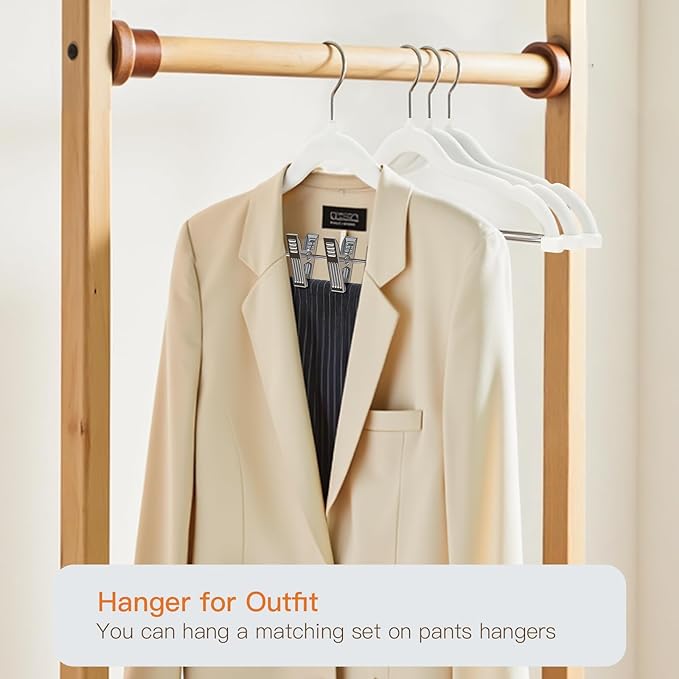 Flottian 24 Pack White Velvet Pants Hangers,Velvet Hangers with Clips Adjustable,Space-Saving Slim Flocked Hanger,Heavy Duty Non Slip Hanger for Skirts,Coats,Pants,Dress