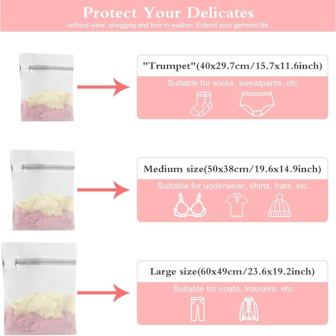 3Pcs Heavy Duty Fine Mesh Laundry Bags - Extra Durable Thick Soft Mesh for Delicates, Protect Clothes in Washing Machine, 1 Large/1 Medium/1 Small, Laundry Room Essentials for College Dorm & Home Use