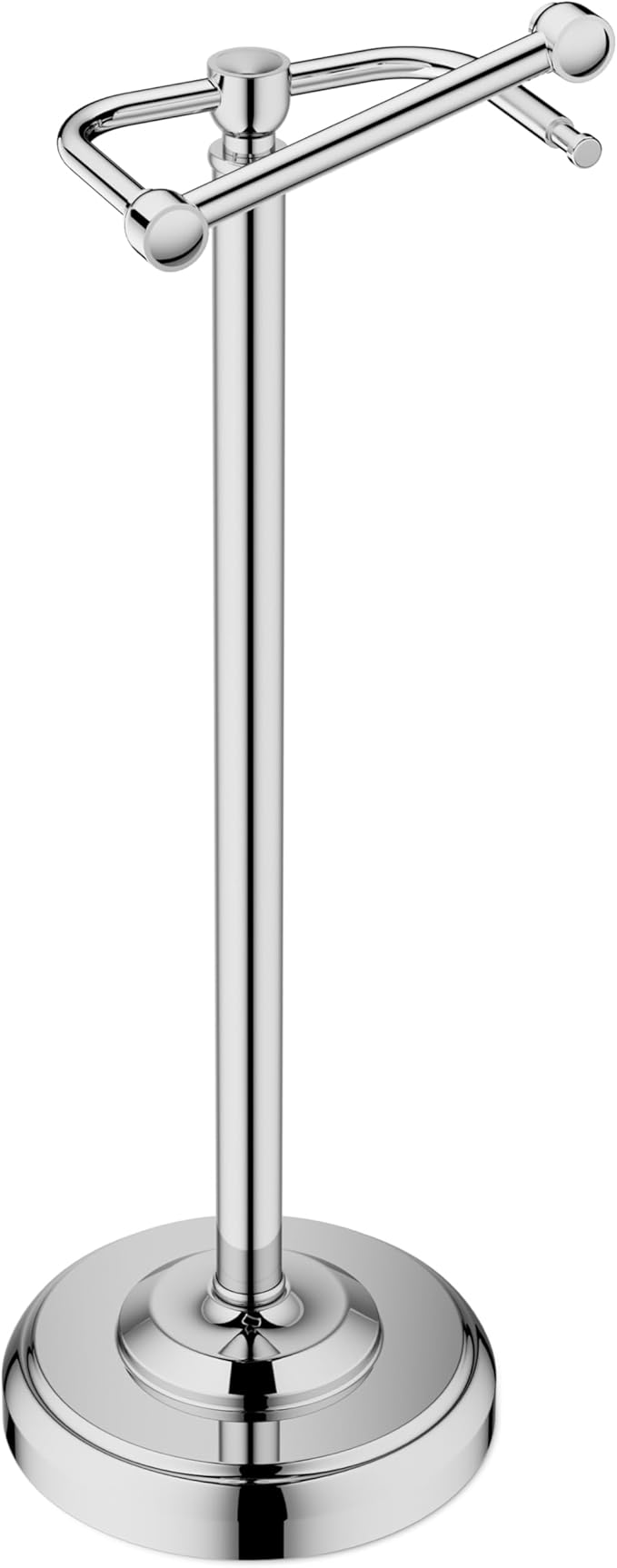 KALLYNB Freestanding Toilet Paper Holder Stand - Rustproof 304 Stainless Steel with Heavy Duty Weighted Base (4.8lbs), 22" Height Pivot Arm Tissue Roll Dispenser, Fits Mega Rolls - Chrome Finish