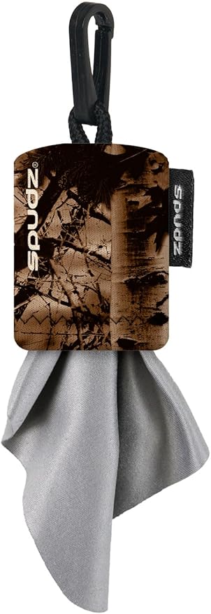 SPUDZ Ultra Microfiber Lens Cleaner – Closable Pouch, Clip-On, Washable – for Optics, Scopes, Glasses | Stealth Bronze, 6 x 6 Inch