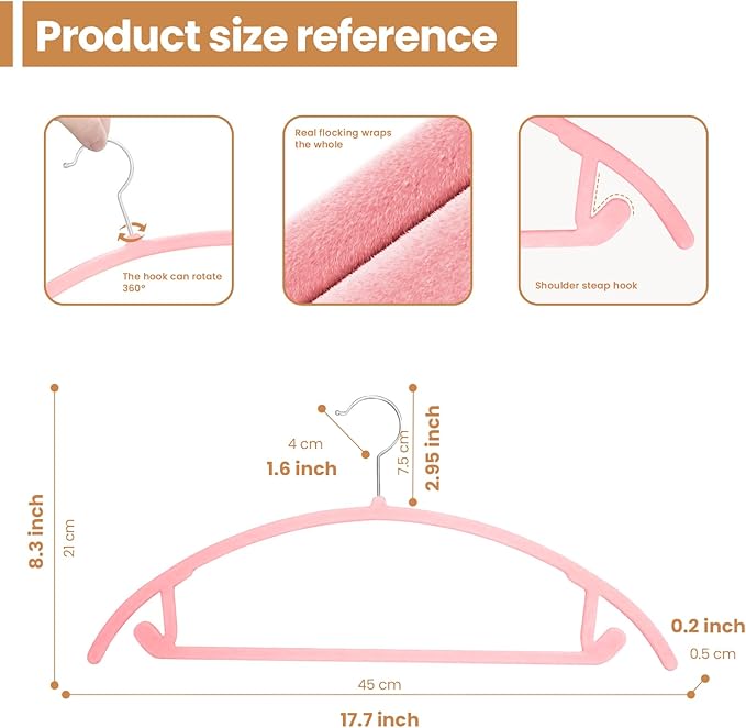 Jiang&Rong 60 Pack Pink Velvet Hangers, Ultra Thin Space Saving Non-Slip Clothes Hangers, No Shoulder Bumps Suit Hangers for Sweaters, Jackets, Pants, Dresses & Shirts, Heavy Duty Velvet Coat Hanger