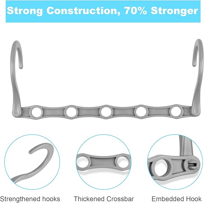 DUCOO 10 PCS Space Saving Hangers, 5-Hole Magic Hangers - Sturdy Plastic Hanger, Closet Organizers for Clothes Storage, College Dorm Essentials, Home Organization (Gray)