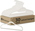 White Velvet Clothes Hangers 30 Pack - Non Slip Hangers, Ultra Slim Hangers, Space Saving Swivel White Hook, Suit, Top, Tie, Shirt, Skirt & Pant Felt Hangers, White Hangers