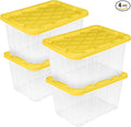 Sterilite 4-Pack Industrial Storage Box, Plastic Container Bins w/Lids, 27 Gallon, Yellow - Heavy-Duty Organizing Containers for Closet, Bathroom, and Office