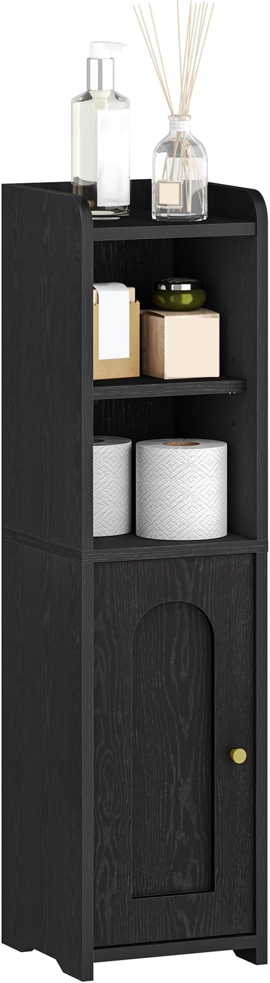Bathroom Storage Cabinet, Corner Floor Cabinet with Doors and Adjustable Shelf, Narrow Toilet Paper Cabinets, Bathroom Organizer for Small Spaces, Black, BC19704X