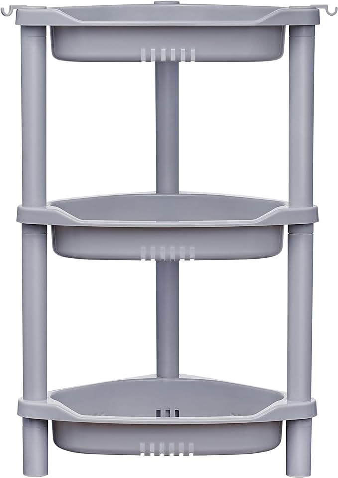 ELYKEN 3 Tier Shower Caddy Organizer Shelf Corner, 14.4 x 11.2 x 22.4 Inches, Rustproof, Plastic Shower Rack Stands for Inside Bathroom, Bathtub, Shower pan, Grey