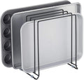 mDesign Pot Lid and Pan Rack — Metal Wire Rack for Cabinets, Pantries or Kitchen Surfaces — Freestanding Pan Stand with 5 Slots for Pans, Pots, Lids and Crockery — Black