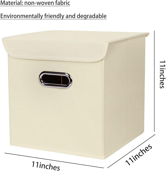 Closet Organizers Fabric Storage Bins With Lids Collapsible Cube Storage Organizer Basket With Handles,Storage Boxes for Clothes Storage,Office,Laundry,Shelves,6 Pack,（Creamy-White
