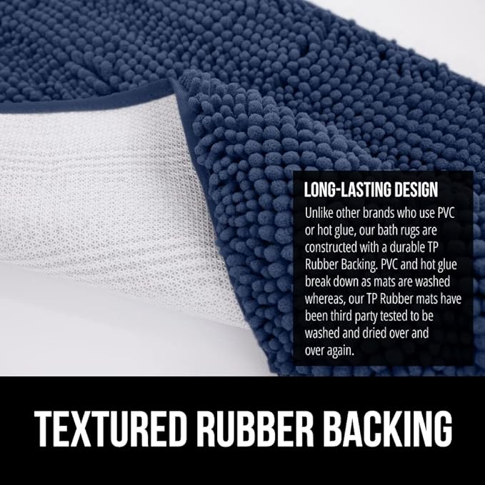 GORILLA GRIP Bath Rug Mat 42x24, Soft Absorbent Chenille, Quick Dry Microfiber Mats, Rubber Backing Washable Shower Floor Rugs, Bathmat Runner, US Designed Bathroom Home Decor Accessories Navy Blue