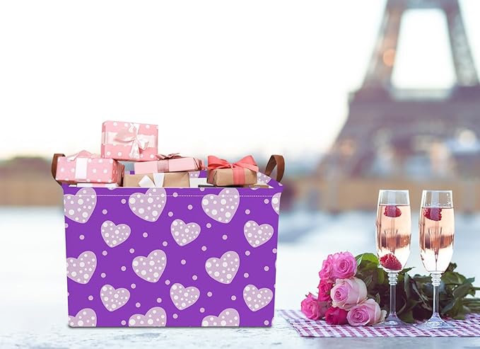 Rectangular Storage Basket Empty,Storage Bin with Handles,Room Decor,Gift Basket,Book Box(Purple Love)