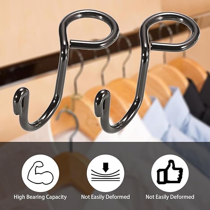 Sumnacon 30 Pcs Gold Metal Connector Hooks for Clothes Hangers - Mini Cascading Extender for Velvet Wooden Hangers, Hat, Bag - Black