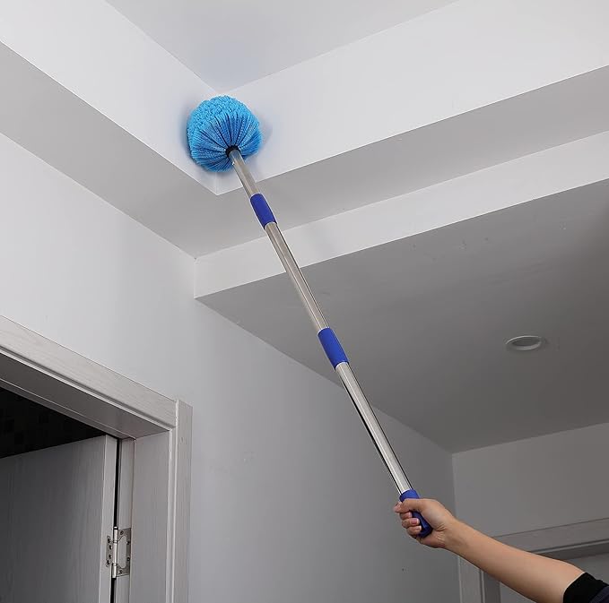 COCONUT Cobweb Duster with Pole,4-feet Ceiling Fan Duster Medium Stiff Bristles for Indoor Outdoor Garage