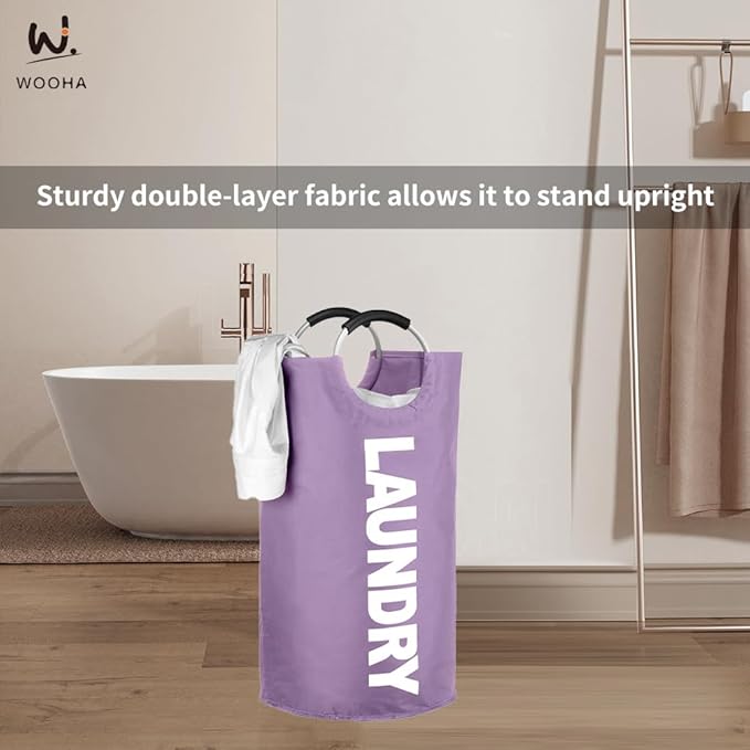 WOOHA 125L Large laundry basket,Collapsible laundry hamper, Tall Clothes Baskets Folding Washing Bin Foldable Fabric Hamper Bags for Bedroom, Closet,Bathroom,College,purple