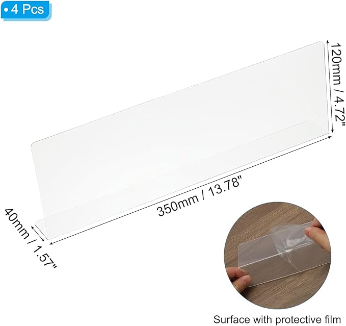 PATIKIL 4 Pack Shelf Dividers for Closet Organization, 13.8x1.6x4.8 Acrylic Closets Separator Kitchen Cabinet Shelves Under Bed Blocker for Bedroom Kitchen Office, Clear