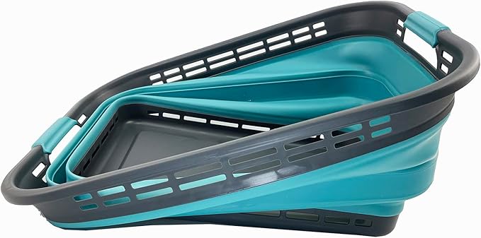 SAMMART 42L (11 Galloons) Collapsible Plastic Laundry Basket - Foldable Pop Up Storage Container/Organizer - Portable Washing Tub - Space Saving Hamper/Basket [BPA Free] (Grey/Crystal Blue)