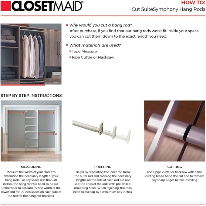 ClosetMaid SuiteSymphony Wood Closet Organizer Kit with Tower, 3 Hang Rods, Top Shelves, Adjustable, Fits Spaces 5-9 ft. Wide, Graphite Grey