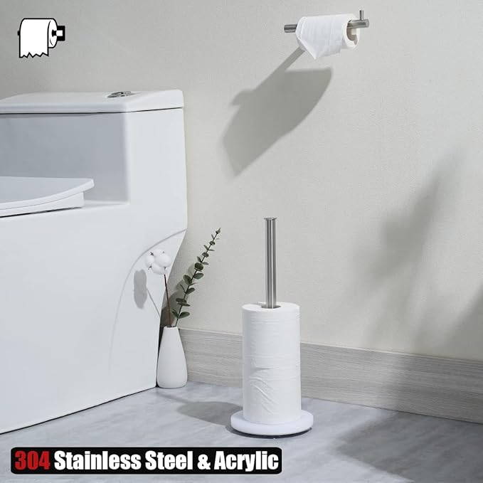 JQK Toilet Paper Storage Stand, 304 Stainless Steel Thicken 0.8mm Tissue Reserve Holder Dispenser for Bathroom, Brushed Steel, TPS180-WN