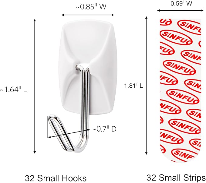 Wire Hooks for Wall Small 32 Hooks, Heavy Duty Wall Hooks with 36 Strips, Damage Free Adhesive Hooks for Key Holder, Coat, Door, Shower Hanging