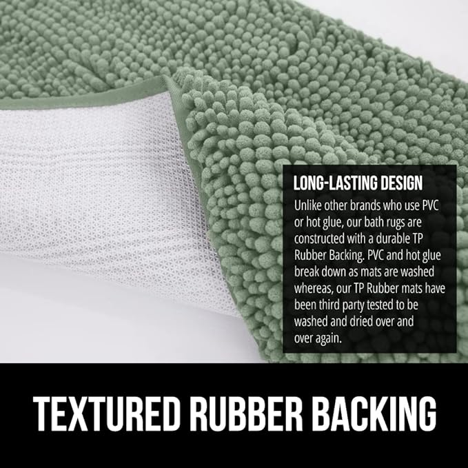 GORILLA GRIP Bath Rug Mat 44x26, Soft Absorbent Chenille, Quick Dry Microfiber Mats, Rubber Backing Washable Shower Floor Rugs, Bathmat Runner, US Designed Bathroom Home Decor Accessories Sage Green