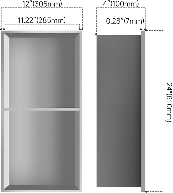 BATHFINESSE Niche for Shower Wall 12" X 24" Double Shelves, Niche Recessed Shower Shelf for Bathroom Storage, No Tile Needed Over Mount Installation, Brushed Nickel
