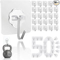 DDMY Hooks for Hanging, 50 Pack Wall Hooks 50lb(Max) Transparent Reusable Waterproof Adhesive Hook for Kitchen Curtain, Towel Hook for Bathrooms, Heavy Duty Self Coat Hook for Walls No Damage