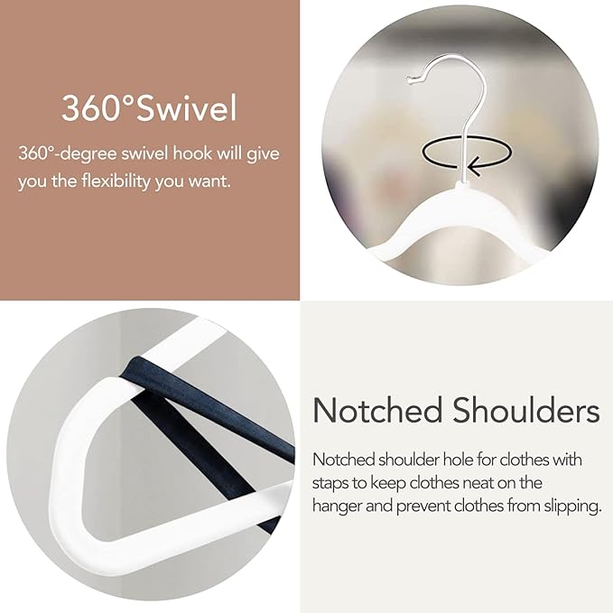 Hangers 50 Pack,Ultra-Thin Plastic Clothes Hangers (17.7 Inch) - Space-Saving Slim Hangers with Non-Slip Grooves for Wardrobe, Closet & Dorm Organization(White)