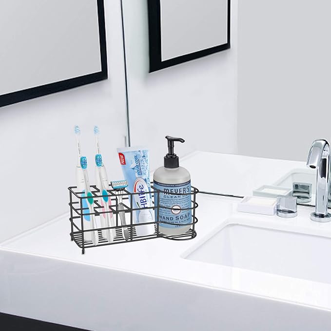 HBlife 7 Slots Toothbrush Holder, X-Large Stainless Steel Bathroom Decor, Black Electric Toothbrush Holder for Bathroom, Bathroom Counter Organizer for Small Spaces