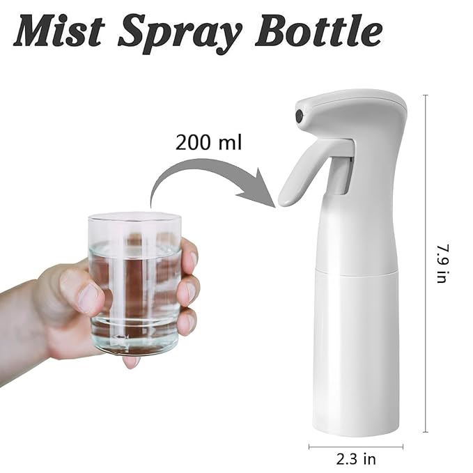 Spray Bottle for Hair (6.8OZ /200ML) Continuous Ultra Fine Mist Sprayer for Hair, Salons, Barber, Plants, Skin Care, 1 Pack Pure White