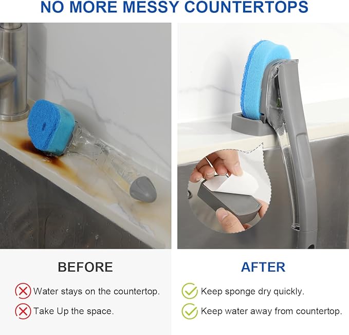 LANMU Dish Wand Holder Compatible with Scotch-Brite Dishwand, Silicone Dish Brush Holder with Drain Spout for Kitchen Sink Counter, Sponge Wand Organizer, Keep Upright from Leaking Soap