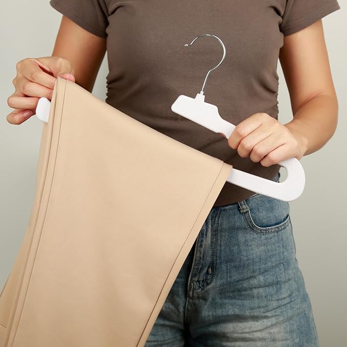 Velvet Pant Hangers Open End, 16 Pack Non Slip Non Crease Felt Slack/Jeans Trouser Hangers,Slim & Sleek Heavy Duty Space Saving Closet Hanger with 360° Swivel Hook (White)