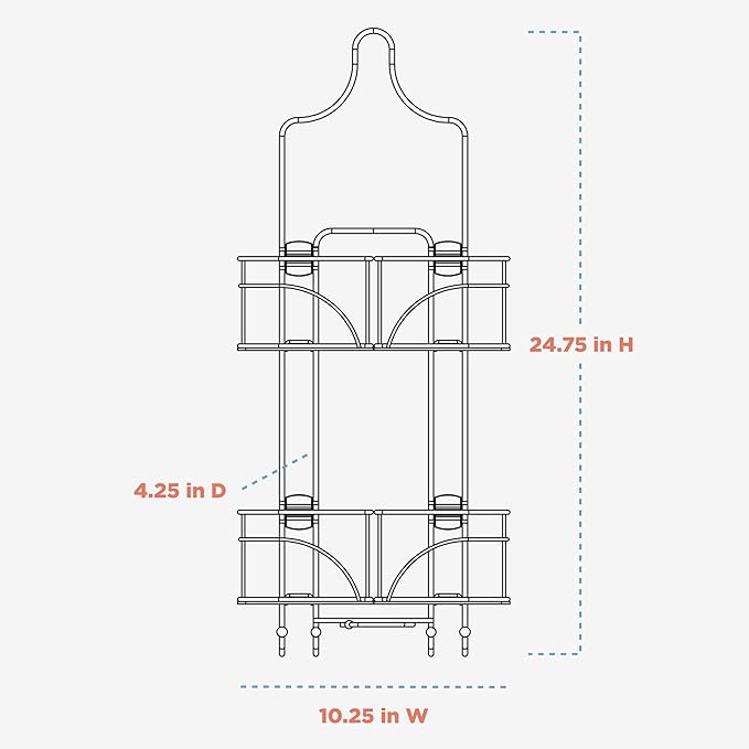 Zenna Home Modern Bronze Expandable Rust-Resistant Over-the-Shower Caddy, 4 Load, Hanging Mount, Wall Mount, 10.25"D x 16"W x 24.75"H, Bronze