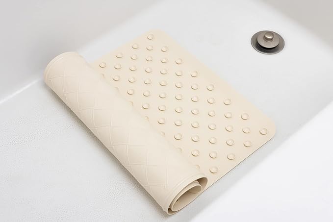 WHP Bathtub Mats for Bathroom Non Slip Shower Use - Rubber Mat w/Suction Cup - Floor Mat, Antislip Surface - Rubber for Elderly, Pets, & Children, Secure Gripping Mat - (14"x22") Ecru